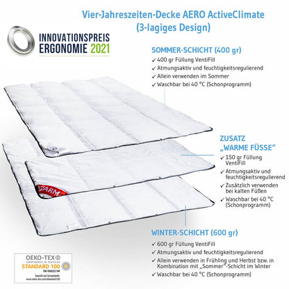 AERO ActiveClima Bettdecke mit innovativer VentiFill®-Technologie, 4 Jahreszeiten Bettdecke mit drei Lagen